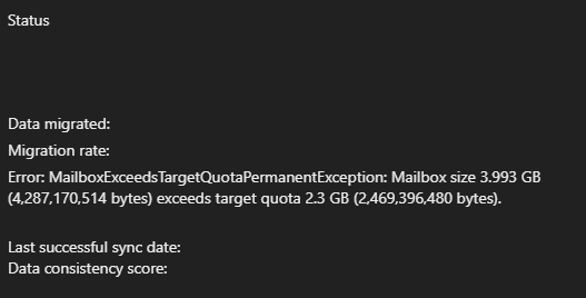 Error: MailboxExceedsTargetQuotaPermanentException